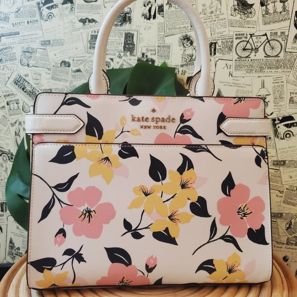 NWT Kate Spade Staci Lily Bloom Floral Medium Satchel Crossbody Cream Multi - Picture 4 of 9